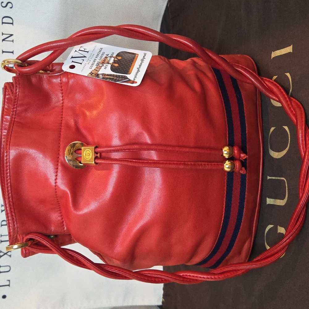 Gucci Vintage 90's Red Leather/webbing Bucket BagTom Ford limited production